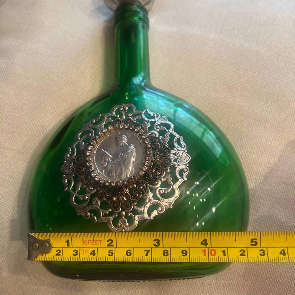 Beautiful Glass Decorative Bottle with Silver adorn Catholic Ornament - Picture 5 of 5